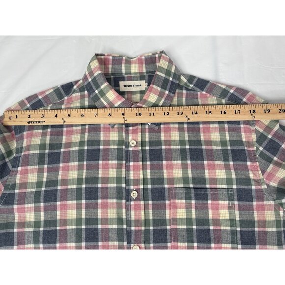 Taylor Stitch Plaid Organic Cotton Shirt Mens 42 Large Blue Rose Green Button Up - Picture 13 of 14